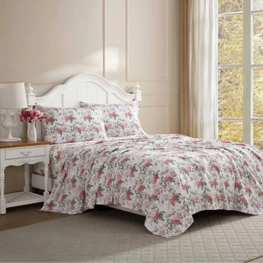 Laura Ashley® FULL 300 Thread Count Bettinas Blooms 4pc Sheet Set Red Floral NEW